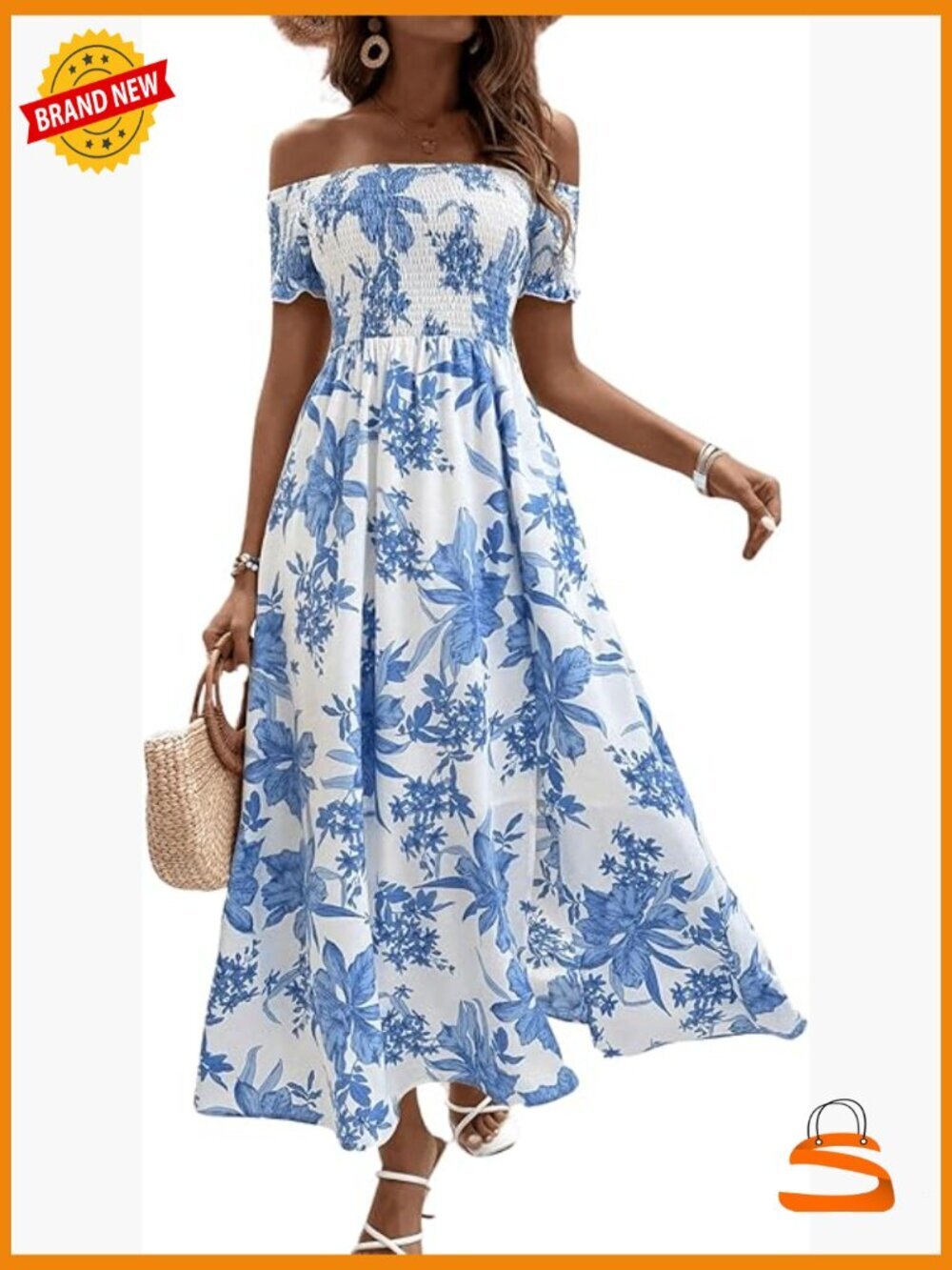 Boho Floral Off Shoulder Maxi Dress with Side Split